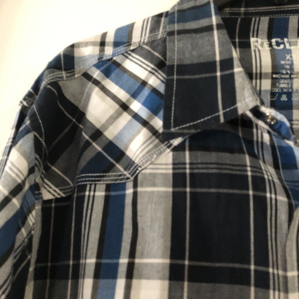 Reclaim Mens Western Blue Plaid Pearl Snap Down Long Sleeve Shirt XXL - Picture 6 of 10